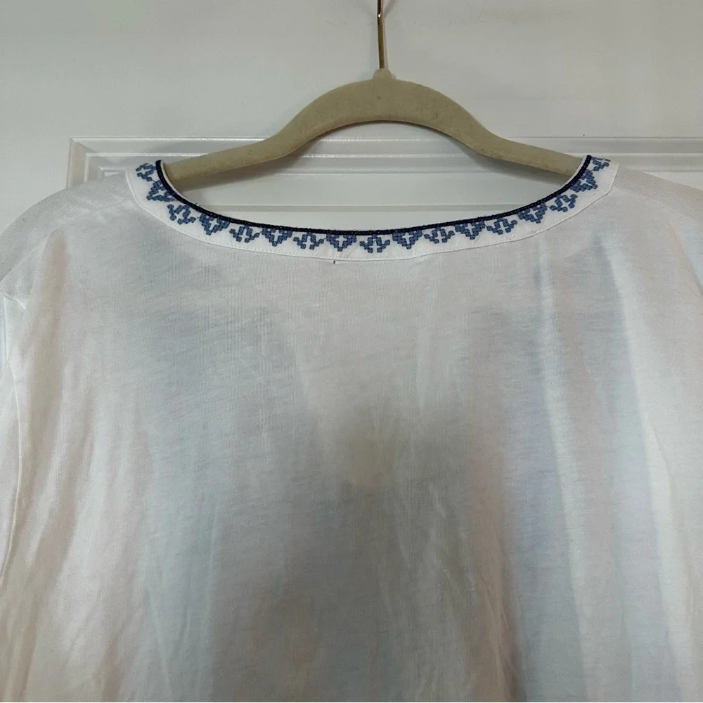 J. Jill White Embroidered Peasant Top Boho Tunic Tassel Detail Size L - Picture 11 of 12